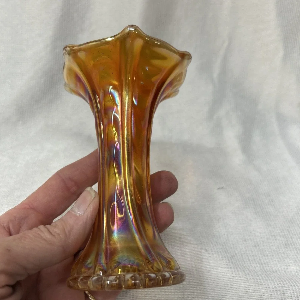Thin Rib & Drape Marigold  Imperial Carnival Glass  Mini Vase